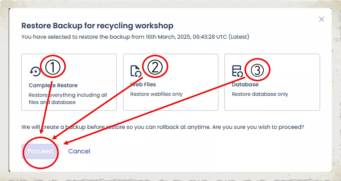 워드프레스 글쓰기 백업 복구 방법 8 워드프레스 글쓰기_수동 백업_복원 종류선택