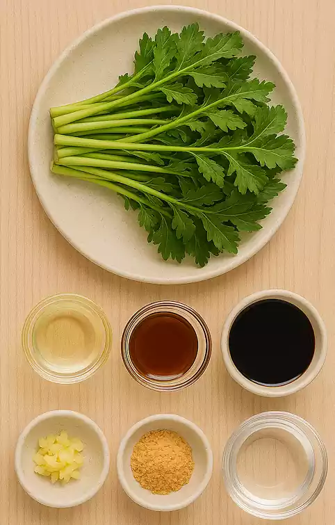 Vegan Korean food : 5 Korean Temple Food Recipes for Spring - A Taste of Tranquility 8 04Korean Temple Food_Vegan Korean food_A Taste of Tranquility_Bangpung Namul Jangajji_Ingredients