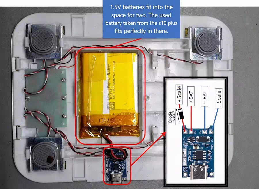 DIY Rechargeable Kitchen Scale with a Reused Lithium Battery (Step-by-Step Guide) 6 rechargeable-kitchen-scale-battery-installation