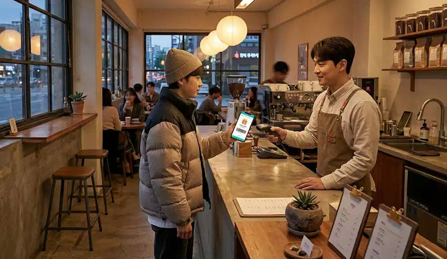 Beyond Kindness: Why Jeong Makes Korea Feel Like Home 4 beyond kindness korean emotional bond_A person using a smartphone to send a digital gift coupon