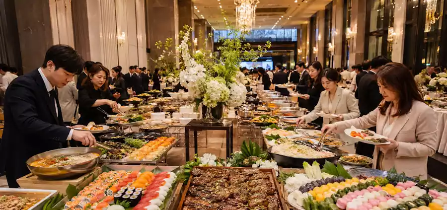 Korean Wedding Traditions Explained: Rituals, Culture, and Guest Etiquette 4 Korean wedding traditions buffet food