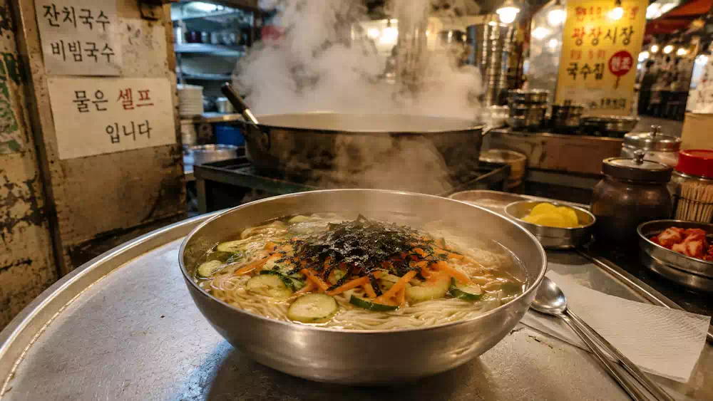 Must-Try Korean Noodle Dishes: The Soul and Story in Every Bowl | 잔치국수, 냉면 2 A warm bowl of Janchi-guksu