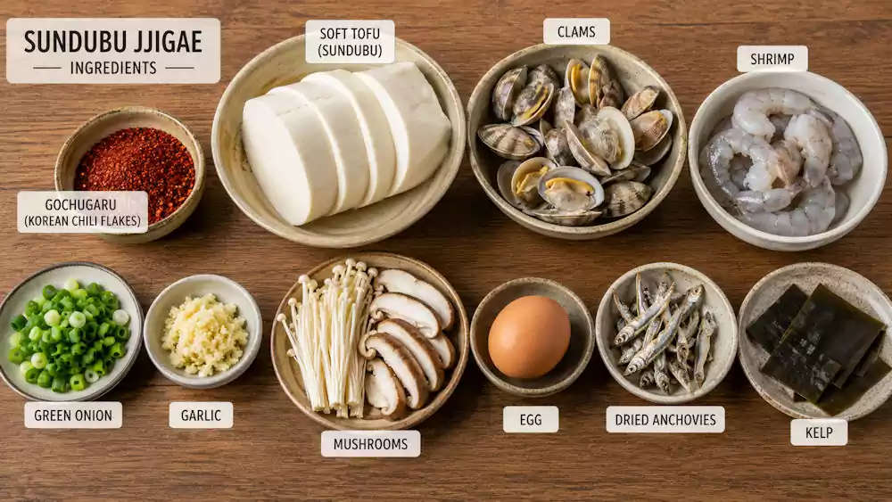 The Ultimate Guide to Sundubu Jjigae: Korea’s Famous Spicy Soft Tofu Stew | 순두부찌개 4 Sundubu Jjigae ingredients