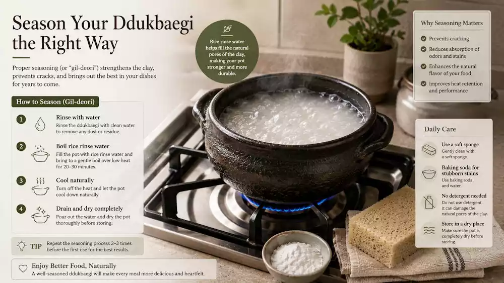 The Science and Culture of Korean Ttukbaegi: Korea’s Magic Earthenware Pot | 뚝배기 4 Seasoning a Korean Ttukbaegi with rice water for care