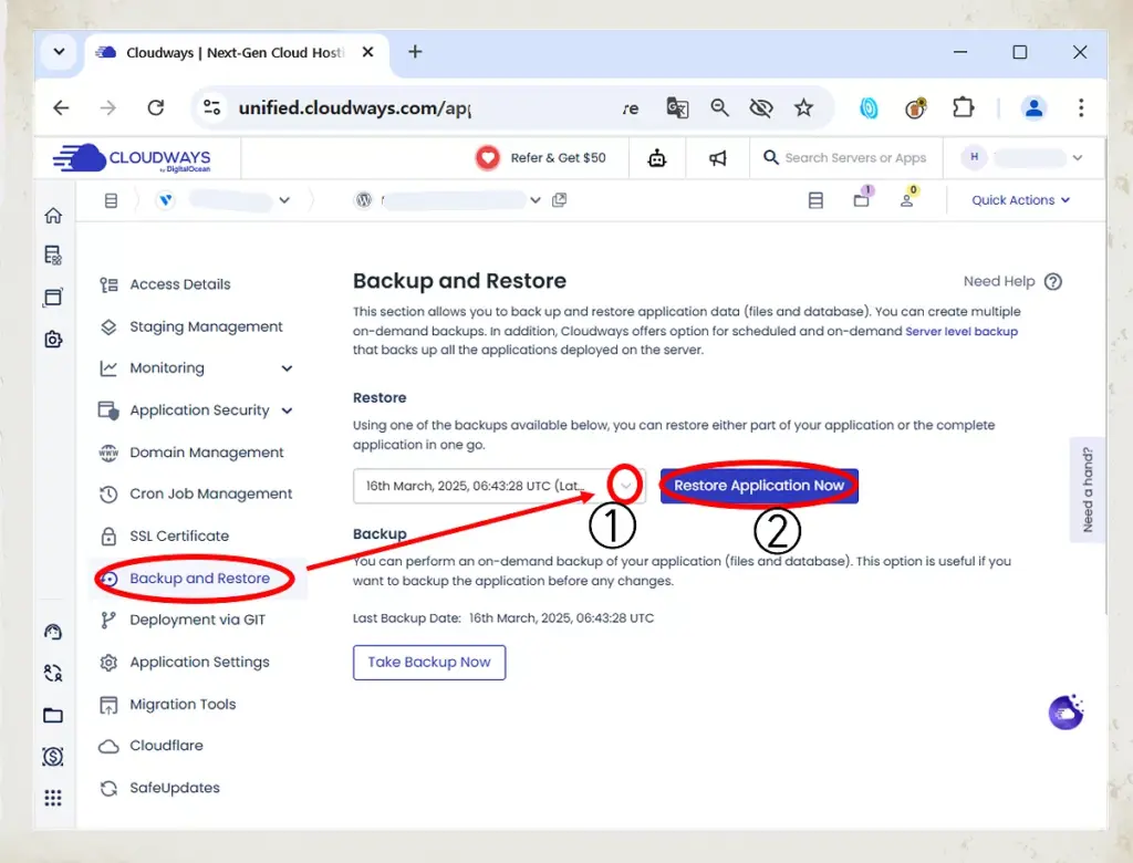 Cloudways Backup and Restore : Essential Guide for WordPress 7 Cloudways Restore Selection Execution